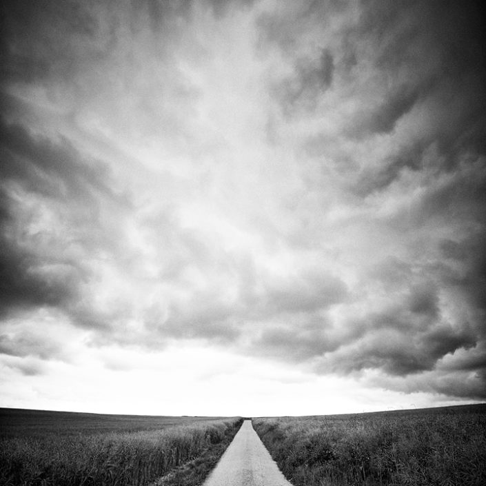 Feldweg mit bewölktem Himmel